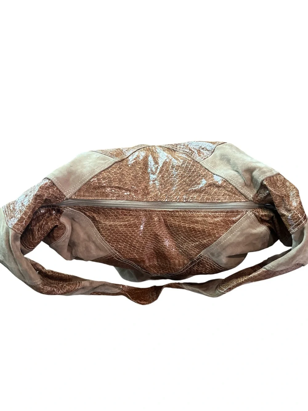 Snakeskin & Suede Patchwork Hobo Bag